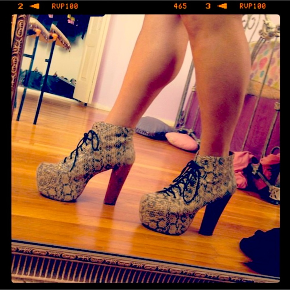 Jeffrey Campbell Lita-EX platform lace up boots exotic ivory snakeskin